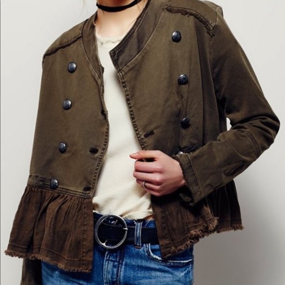 Free People Jackets & Blazers - Free People ruffle hem military jacket